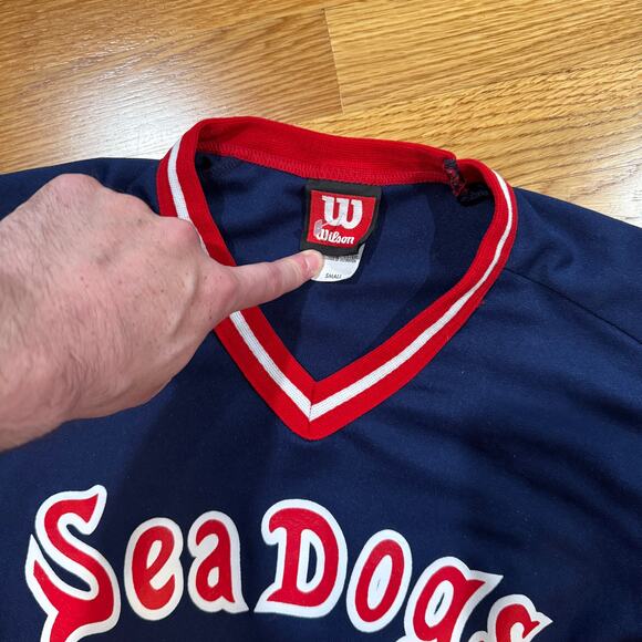 Vintage Portland Sea Dogs Jersey Red Sox Baseball Mens S Wilson Navy Red - Picture 5 of 8